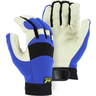 2152 Majestic® Bald Eagle Mechanics Glove with Pigskin Palm and Blue Stretch Knit Back